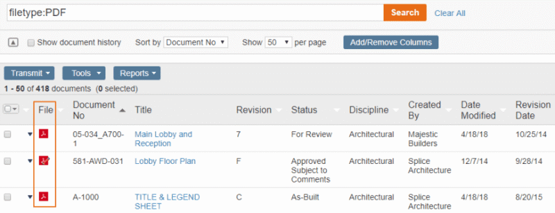 Aconex Advance Document searching