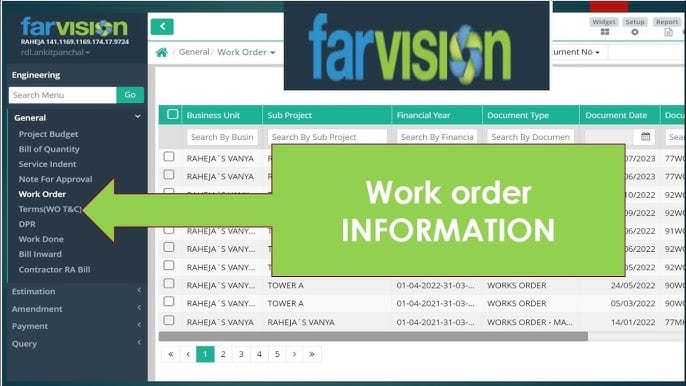 Farvision Work Order Info
